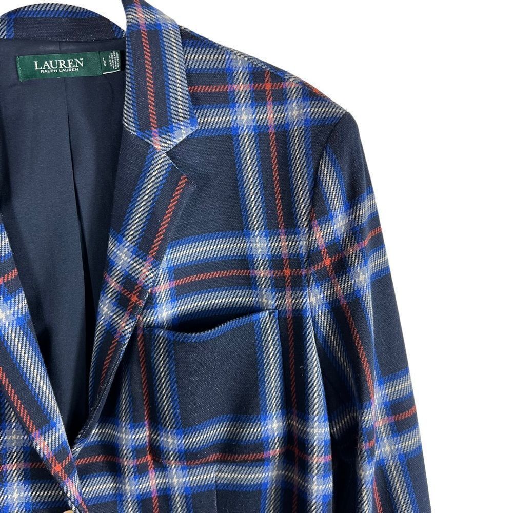 Lauren Ralph Lauren Navy Blue Plaid Blazer | Gold Logo Engraved Buttons - Picture 4 of 10